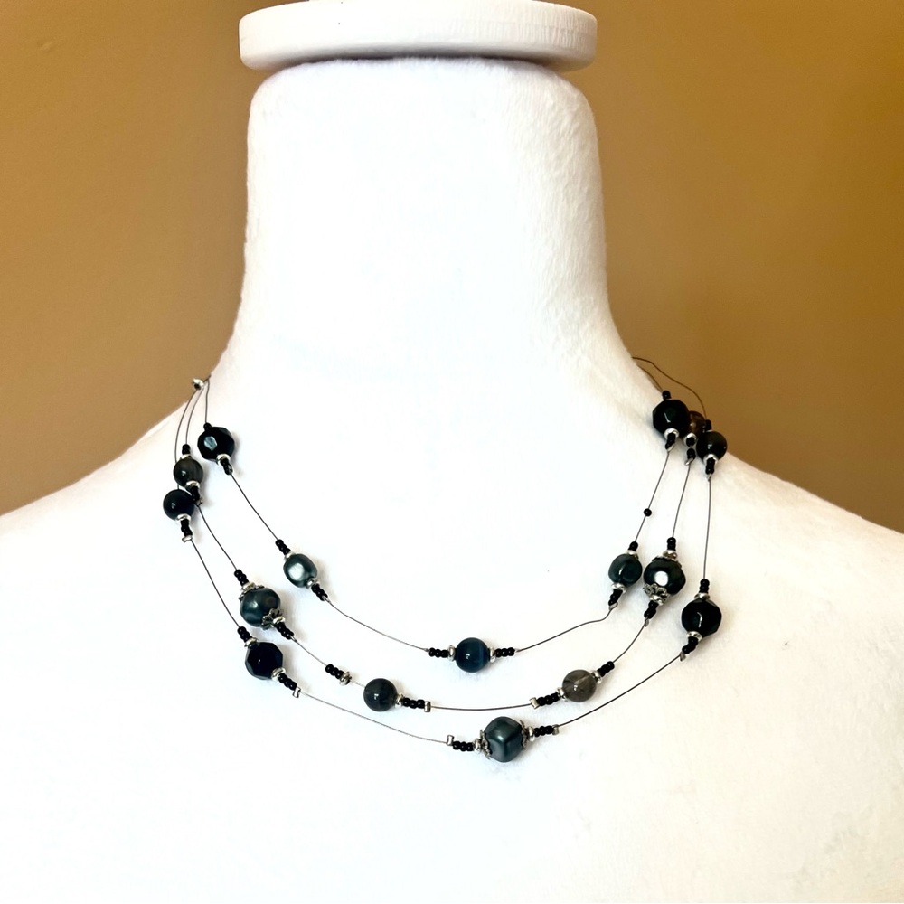 Black and Grey Beaded Wire Necklace